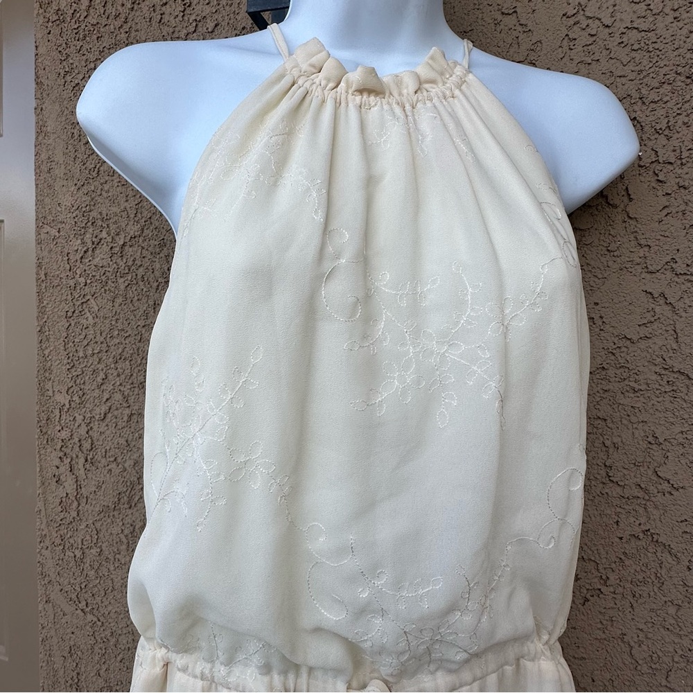 Cream Embroidered Halter Maxi Dress with side slits - Picture 4 of 7